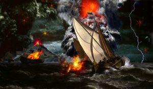 Vulkanausbruch Schiffe Flucht